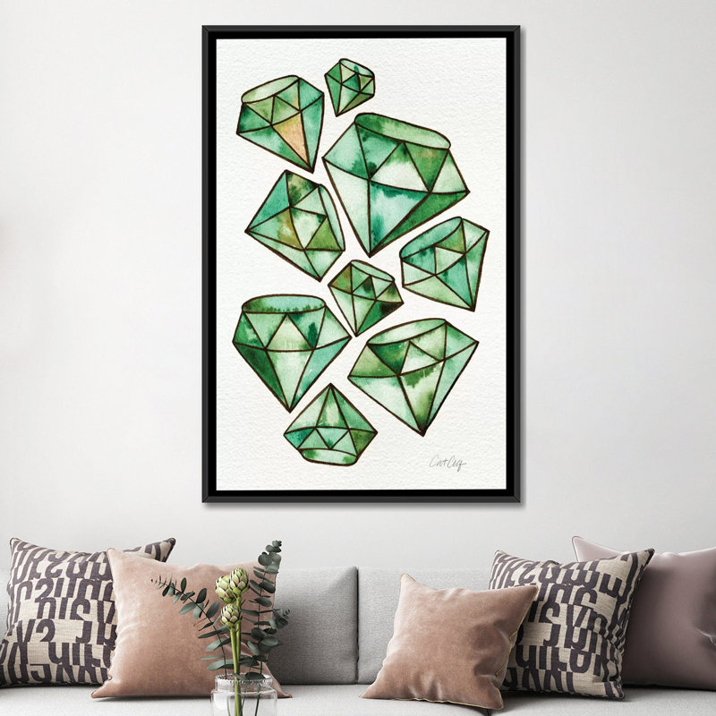 "Emeralds" par Cat Coquillette - Estampe numérique sur toile tendue avec châssis, Toile avec cadre noir, Pas de tapis