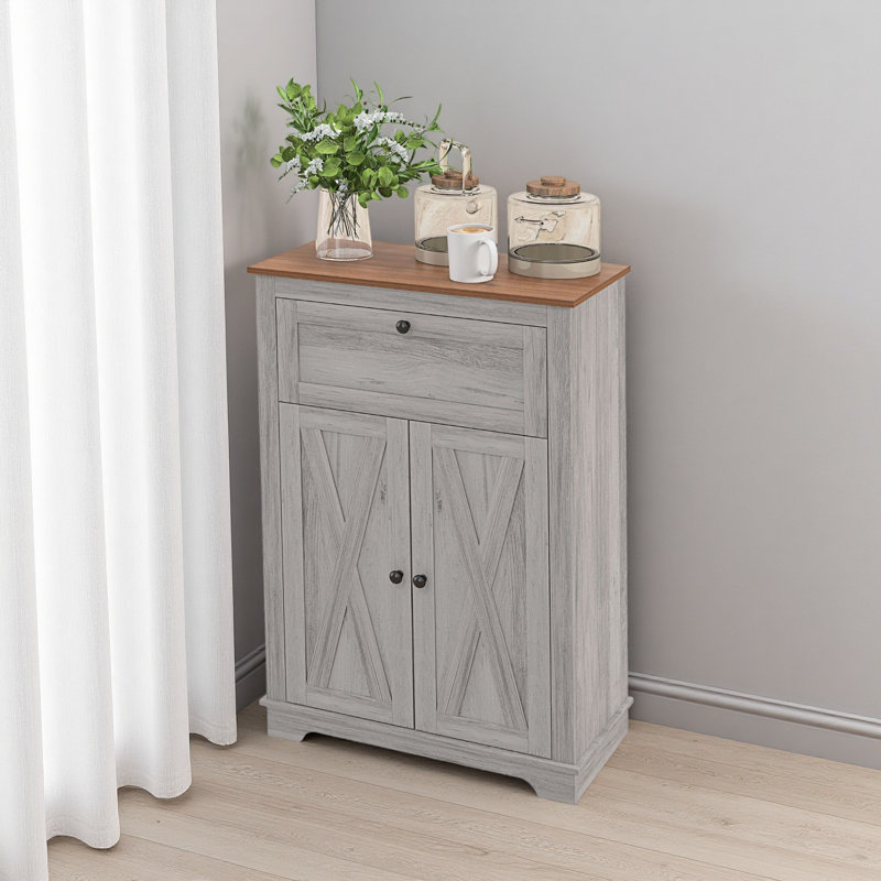 Armoire de rangement Farmhouse avec portes et tiroir pour la cuisine et le salon, Light Grey