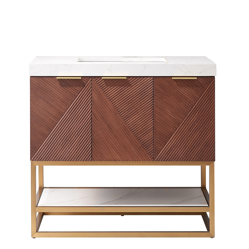 Mahon Single Pedestal Vanity, Or brossé, Or