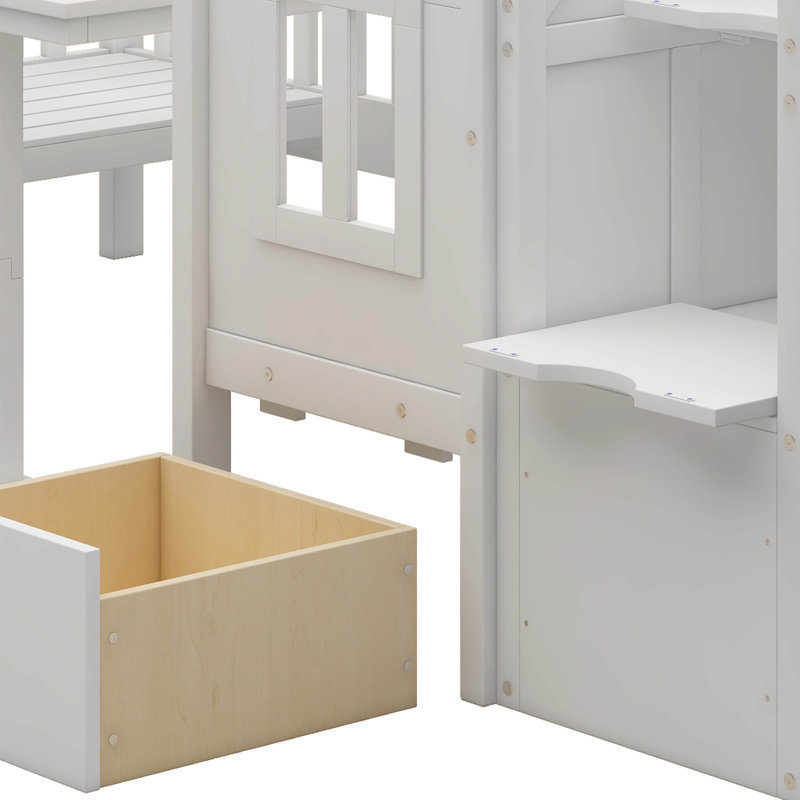 Kids Bunk Bed with Drawers, White, Twin over Twin