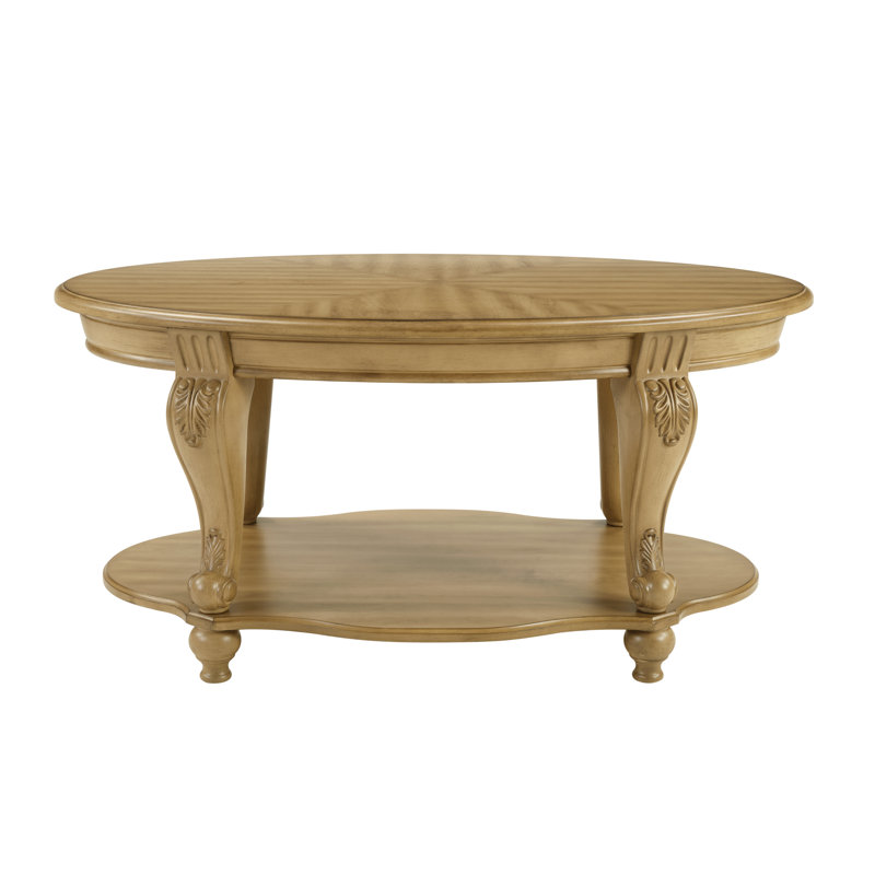 Table basse ovale 42 "avec tablette en bois massif à 2 niveaux pour le salon, Naturel antique