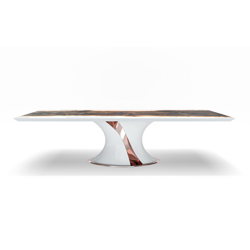 Melanios Walnut Wood Dining Table, White, White/Copper, 29.5"H x 120"L x 48"W