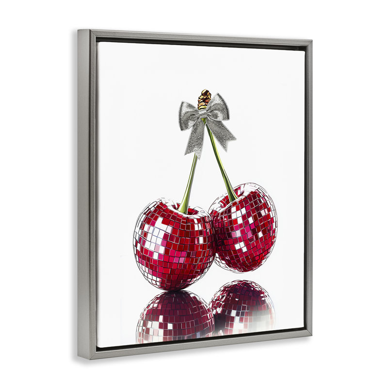 Cadre flottant Cherry Disco Balls, design par Christine Simpson Art, H 31 po x l 25 po, Cadre flottant gris lustré