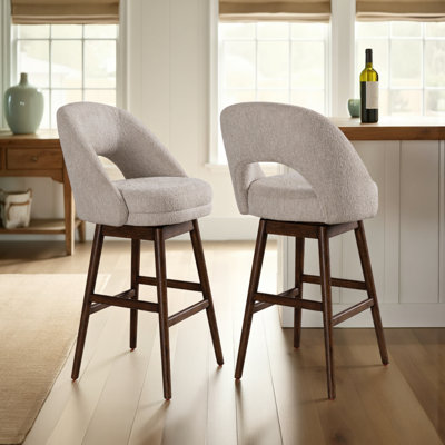 Watanabe Solid Wood Upholstered Swivel Barstool With Fabric Seat