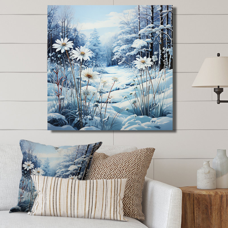 " Glacier Ice Blue Flowers ", 16" H x 16" W x 1" D, Wrapped Canvas