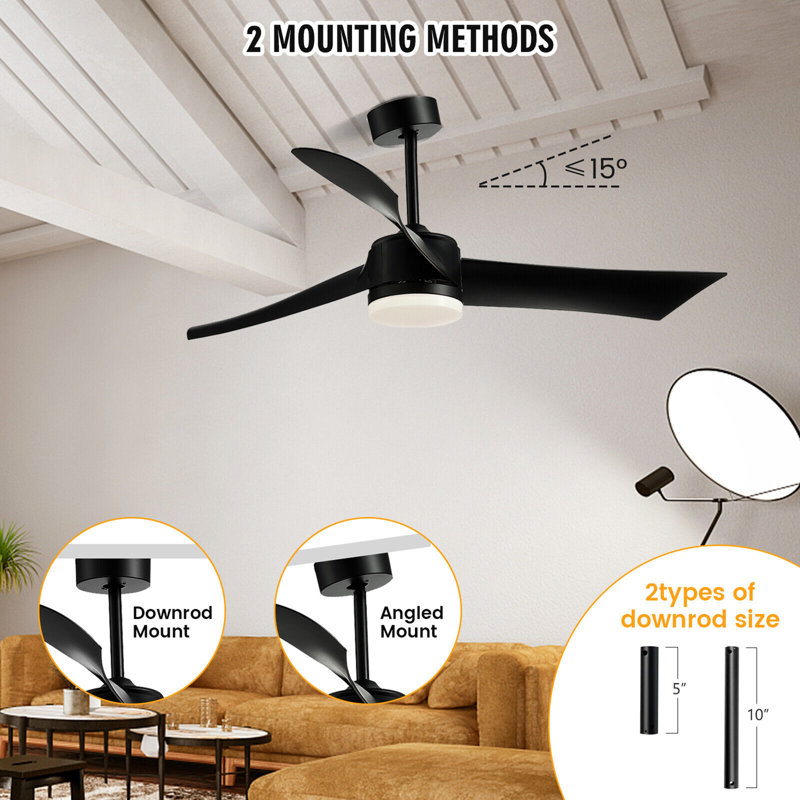 Figgins 52'' Ceiling Fan with Light Kit, Black