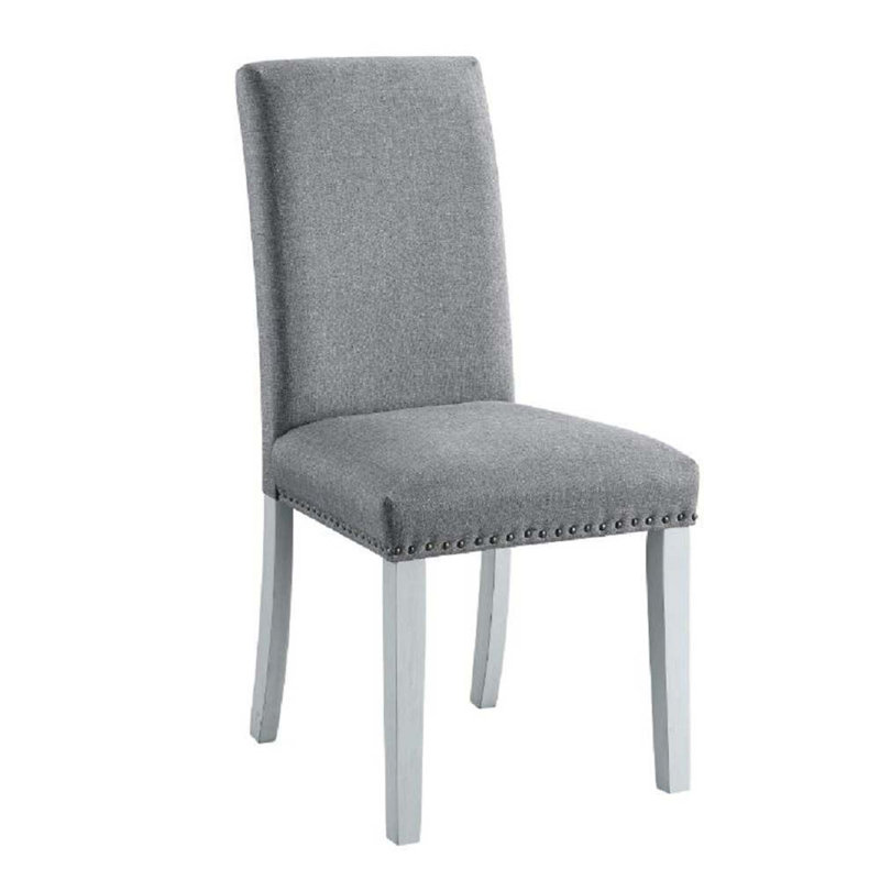 Gray Linen Upholstered Side Chair with Wood Legs, Set of 2