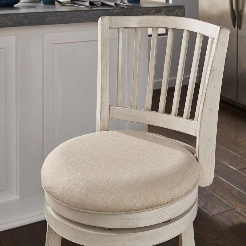 Tabouret de bar et de comptoir pivotant Jovie, Tabouret de comptoir (siège d'une hauteur de 24,3, Beige, Blanc antique