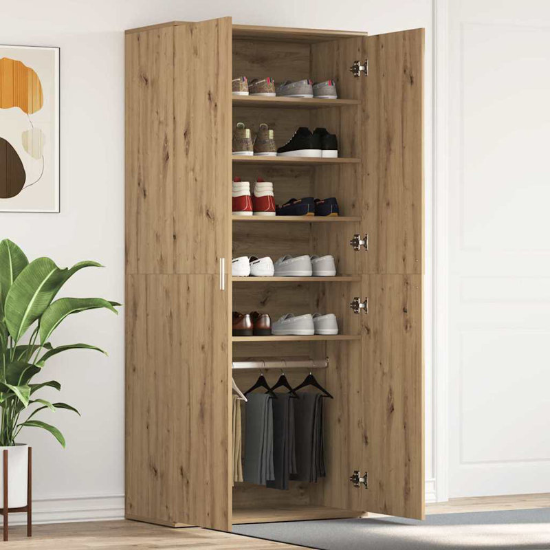 Shoe Cabinet With Door 80 X 39 X 180 Cm Engineered Wood, Light Brown