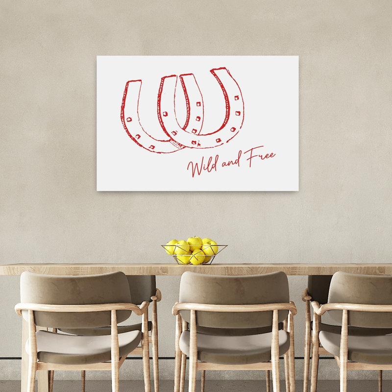 Horseshoe Wild and Free Red Bold Minimalist Modern Coastal Wall Art Print 1 Piece Wrapped Canvas Wall Art