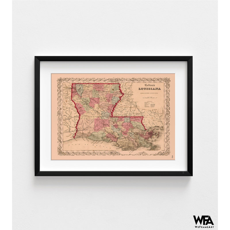 Rétro carte de la Louisiane, impression d'affiche encadrée Pelican State, art mural Louisiana, H 8 po x l 10 po, Noir