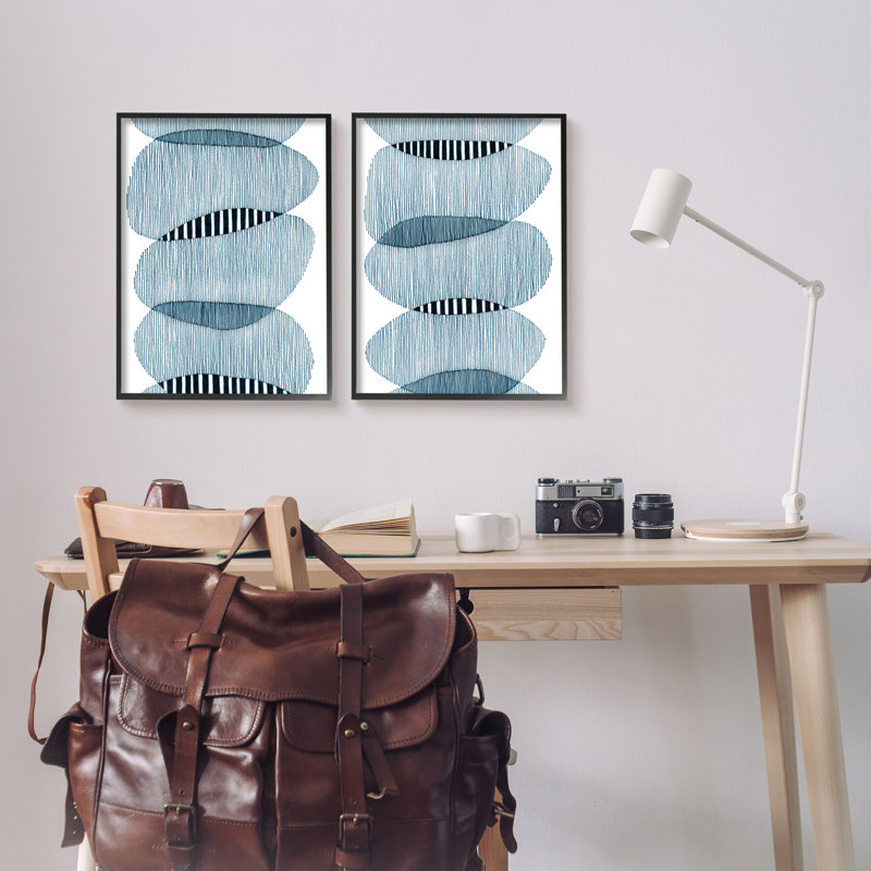 Blue and White Abstract Overlapping Circles Canvas Wall Art Set