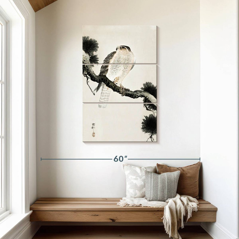 Brampt Hawk On Pine Branch, 45" H x 28" W