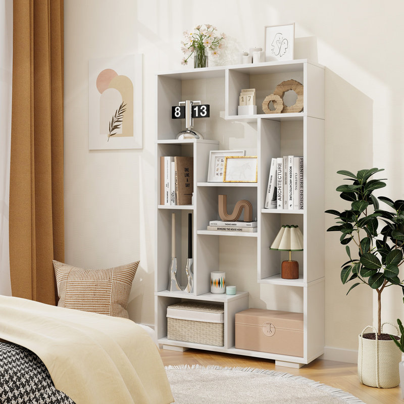 Topbuy Geometric Bookshelf 47-Inch Bookcase w/ Multiple Open Shelves Anti-Tipping Devices, White