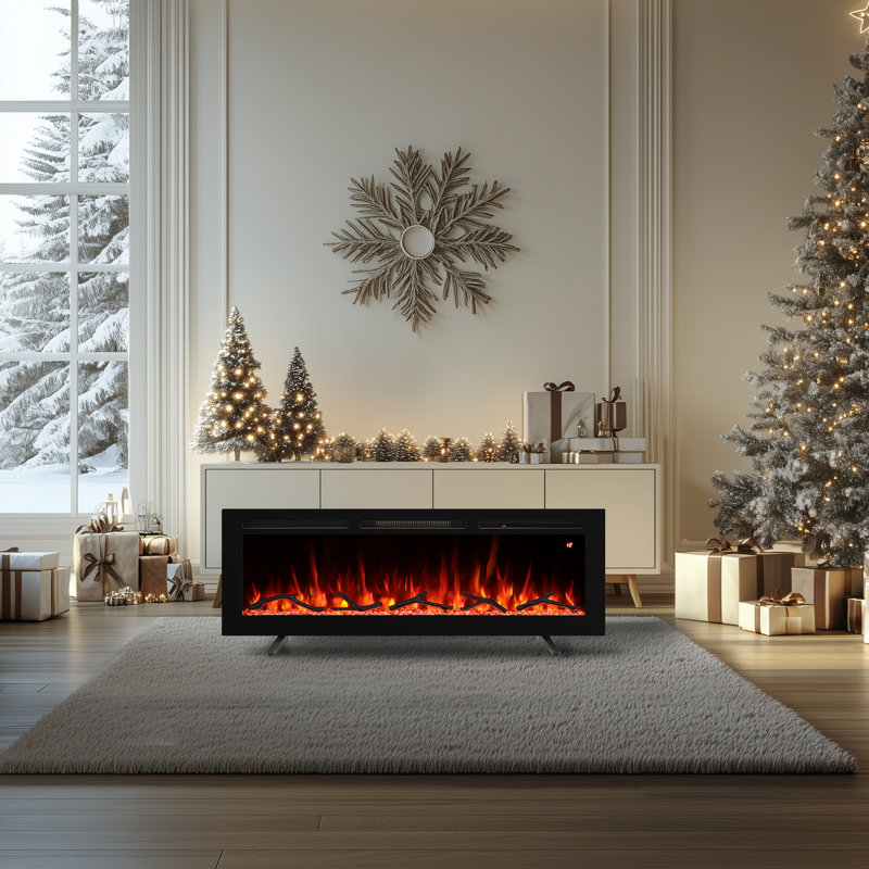 Recessed Electric Fireplace Inserts, Freestanding And Wall-mounted With Remote Control, Adjustable Flame Color & Speed