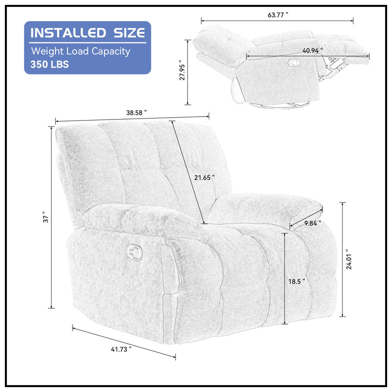 Fauteuil inclinable pivotant de 38,58 po Anaahat, Polyester rose