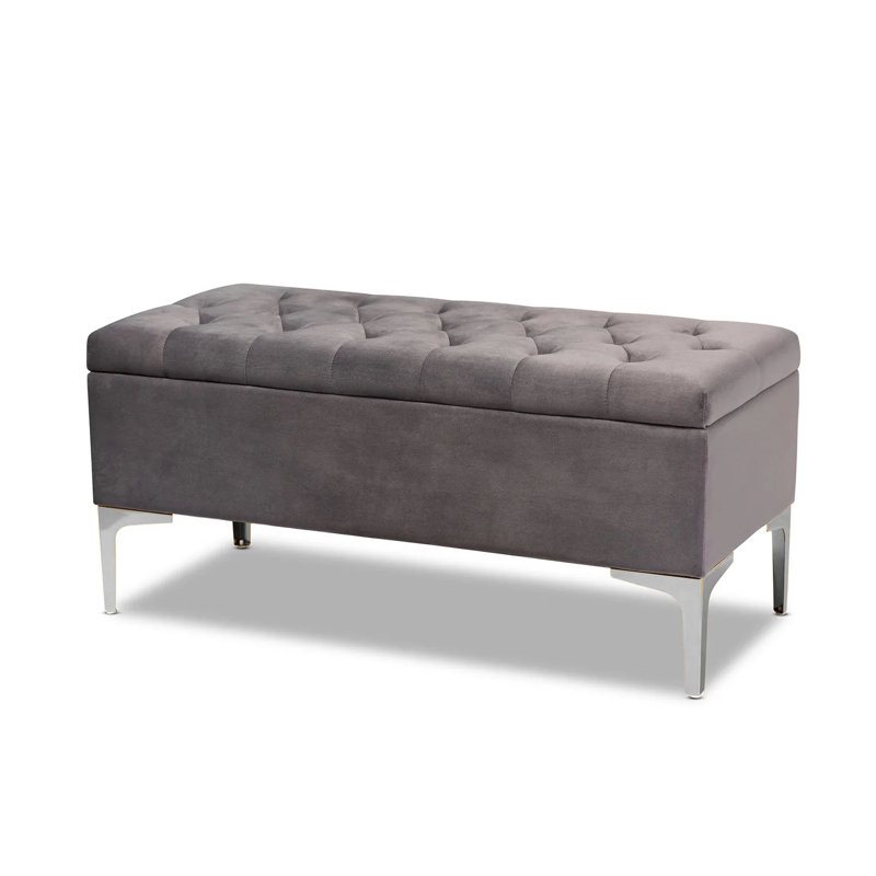Modena Wide Velvet Tufted Rectangle Ottoman Storage Bench with Legs, Upholstered Multi-Function Footstool Bench for Living Room & Bedroom