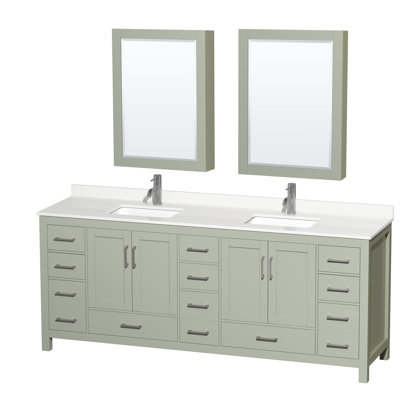 Meuble-lavabo double autoportant avec dessus en quartz et armoires à pharmacie Sheffield