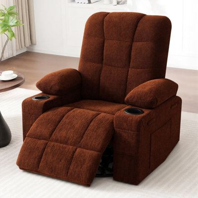 37.1w Recliner Chair With Massage And Heat, Chenille Oversized Single Reclining Sofa With Cup Holders & Side Storage For Living Room Bedroom