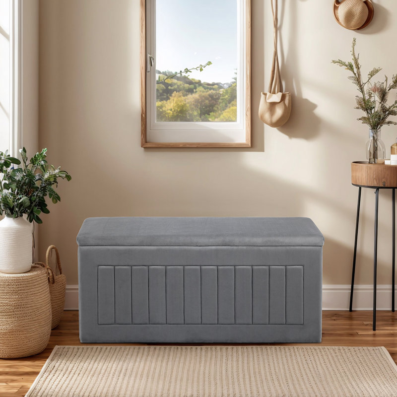 Upholstered 40" Lift Top Rectangle Storage Bench Bedroom Entryway Velvet Seating Ottoman, Gray