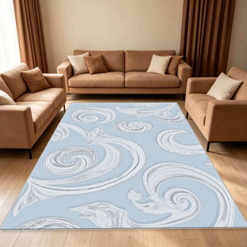 Light Blue Scroll carpet-easy to clean, machine-washable, soft and comfortable; suitable for door mats, kitchens, living rooms, bedrooms, corridors, and laundry areas. Easy to clean, durable carpet for home decoration.