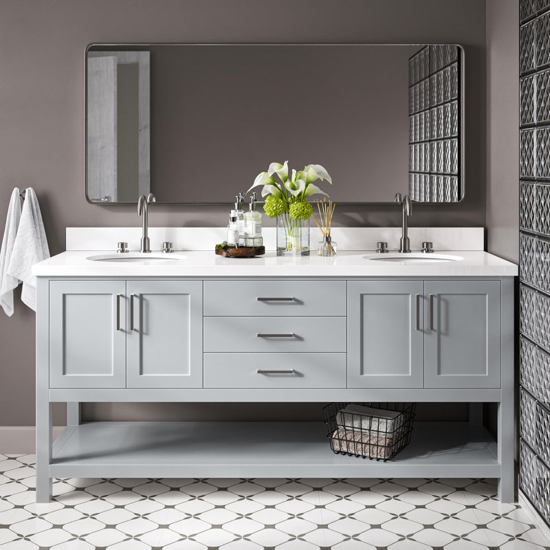 Ensemble de meuble-lavabo double 73 ", Gris, Oval