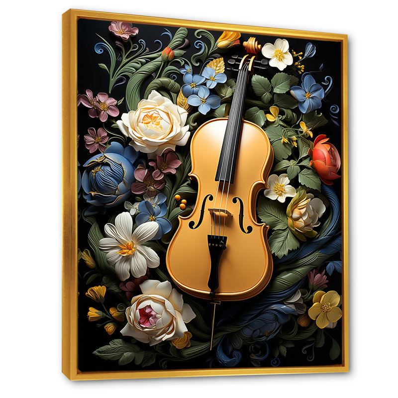 «Yellow Nature's Harmony» - art mural musique, Cadre flottant doré, H 20 po x l 12 po x P 1 po