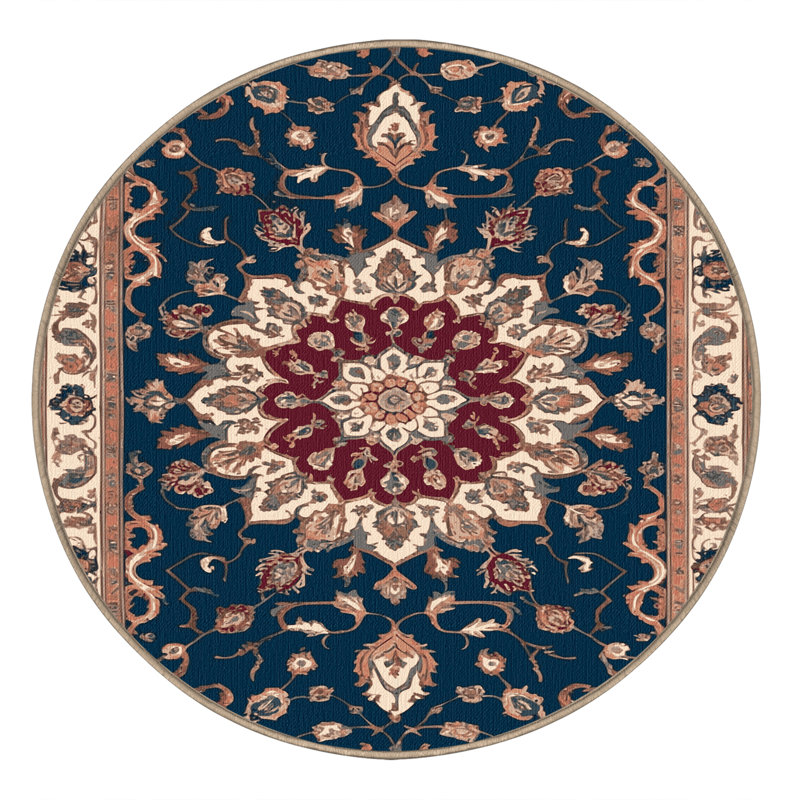 Tapis brun Tabriz lavable à la machine, Rond 6 pi