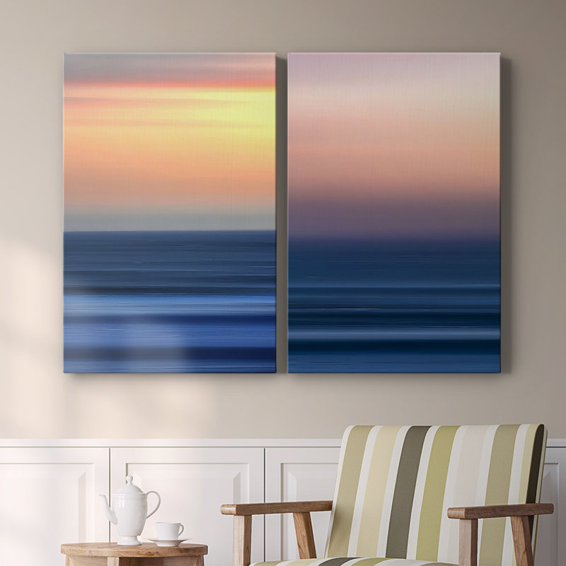 Sunset Seascape I-Toile tendue avec châssis de qualité supérieure, prête à être accrochée, H 18 po x l 12 po