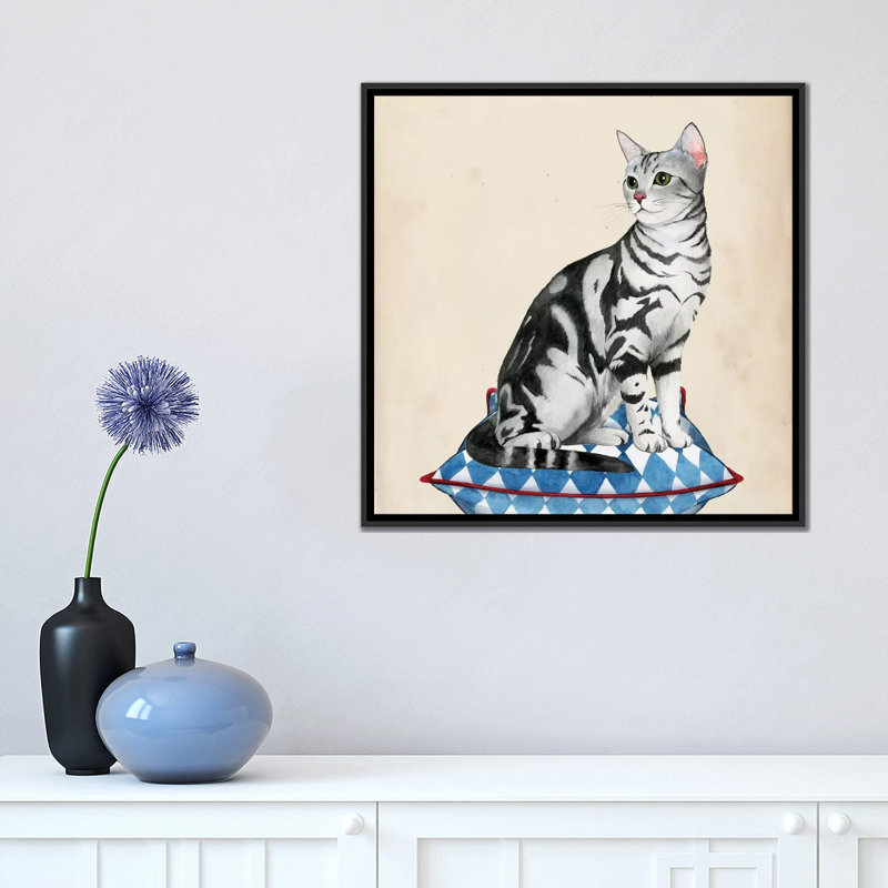 «Lady Cat I», impression sur toile, H 18 po x l 18 po x P 1,5 po, Toile avec cadre flottant noir, Pas de tapis