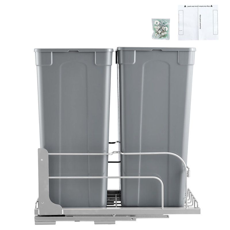 Double Pullout Waste Container Kitchen Trash Can with Soft Close Grey 50QTx2