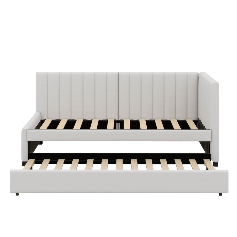 Upholstered Daybed With An Integrated Twin-Sized Trundle Sofa Bed Frame, Beige, Twin