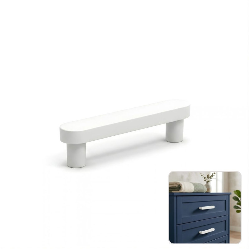ROUS Hardware Mid-Century Modern Cabinet Handle 1-Count, 3.5", Snow (White)