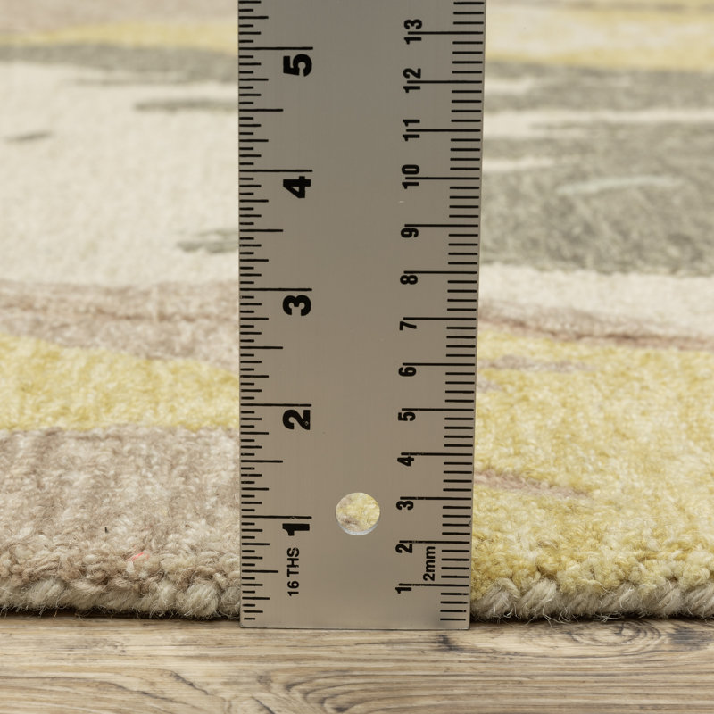 Tapis beige / jaune à motif abstrait en laine Renli, Rectangle 10 pi x 13 pi