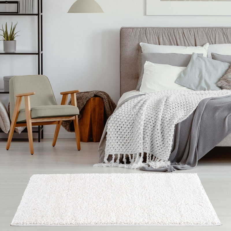 Myshaggy Collection Rugs Solid Design in White, Rectangle 60 x 110cm