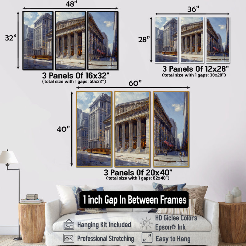 Ensemble de décorations murales Beige Banks Architectural In New York II - Banks, Cadre flottant noir