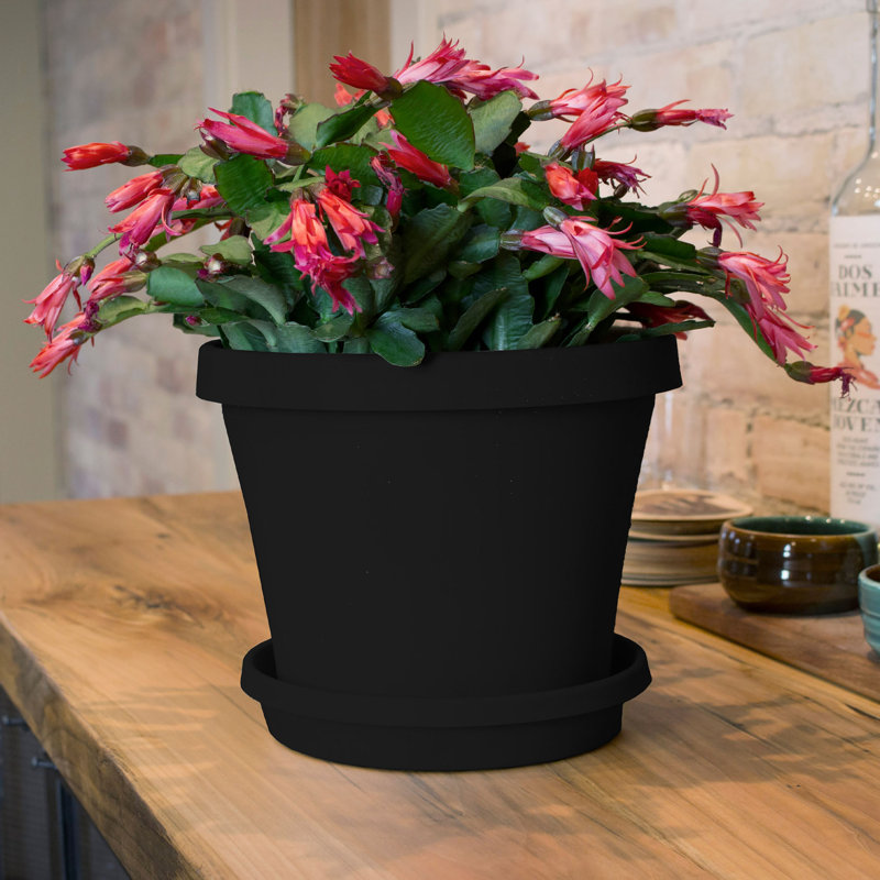 Pot à fleur intérieur / extérieur en plastique Terra, Noir, H 12,75 po x l 15 po x P 10,25 po