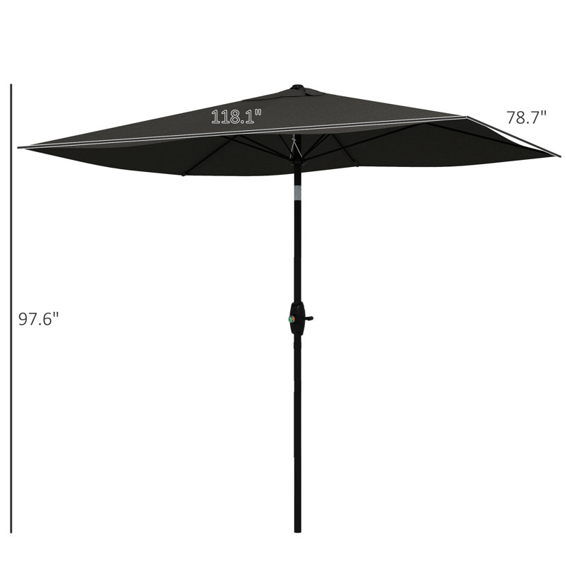Parasol rectangulaire d'extérieur 6,5 pi x 10 pi - Gris foncé Auvent de table de patio avec résistance. Manivelle simple et inclinaison réglable. Pour une expérience pare-soleil sur mesure. Base stable Wind Vent