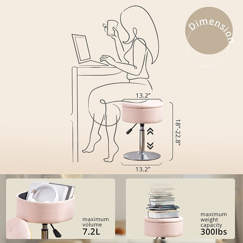 Tabouret de coiffeuse, Argent, Rose