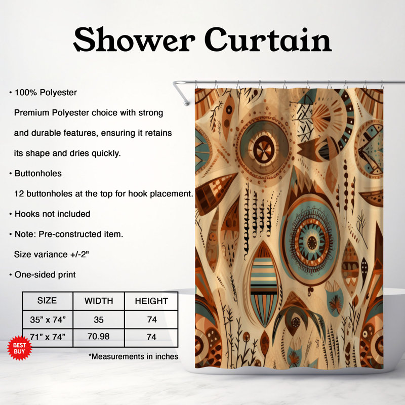 Rideau de douche Rustic Boho - Premium, H 74 po x l 71 po