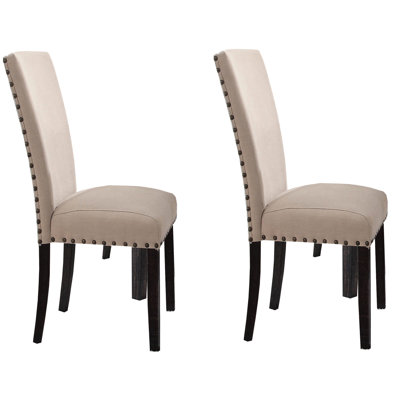 Stylish Beige Linen Side Chairs Of 2 - Padded Seat And Back, Dark Oak Legs, Elegant Nailhead Trim For Modern Decor Chair 2 Pieces Design With Supple Back Seat, Gleaming Home