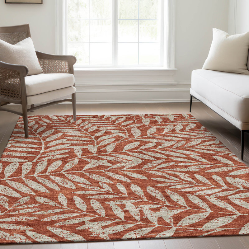 Premium Machine Washable Prisco Paprika Rug, Rectangle 3' x 5'