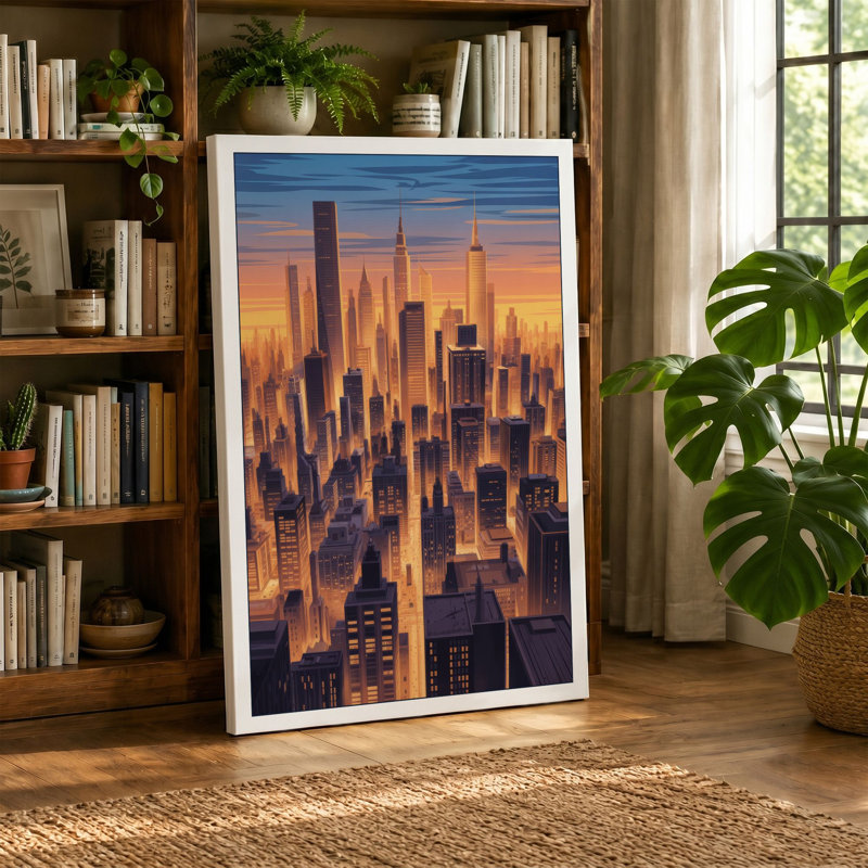City at Dawn Modern - Wrapped Canvas, 36x24 - 91.4 x 61.0 cm, Ochre Border