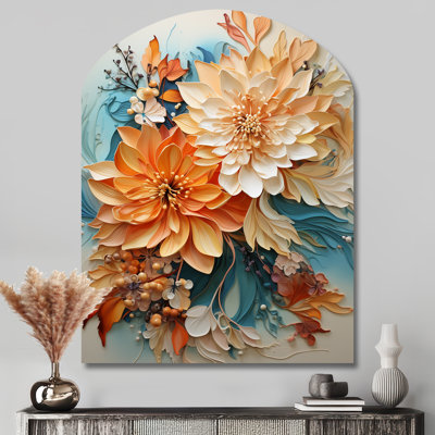 «Orange Teal Botanical Whirlwind I - Arch Abstract Botanicals, décoration murale en métal, reproduction de sculpture murale asymétrique en métal