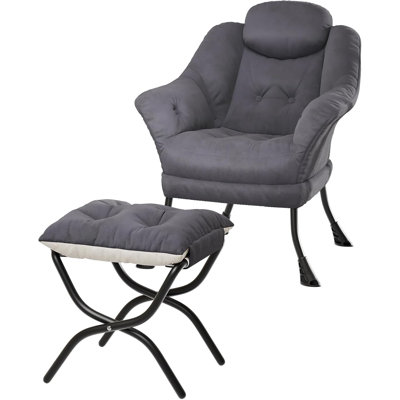 Lazy Chair, Modern Recliner Armchair With Foldable Ottoman & Detachable Cover, Ergonomic Reading Chair For Apartments, Dark Grey