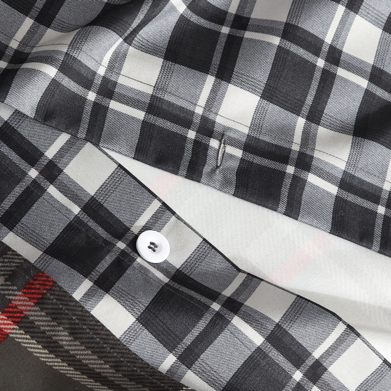 Willow Plaid Reversible Gray and Red Microfiber Queen Duvet Set