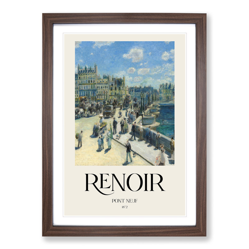 Pont Neuf in Paris Print by Pierre-Auguste Renoir - Picture Frame Painting, 65cm H x 48cm W x 2cm D, Walnut Framed