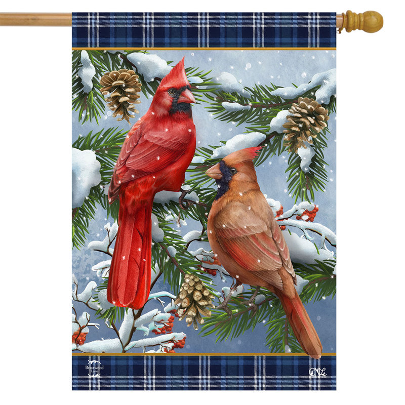 Wintertime Cardinal Pair House Flag