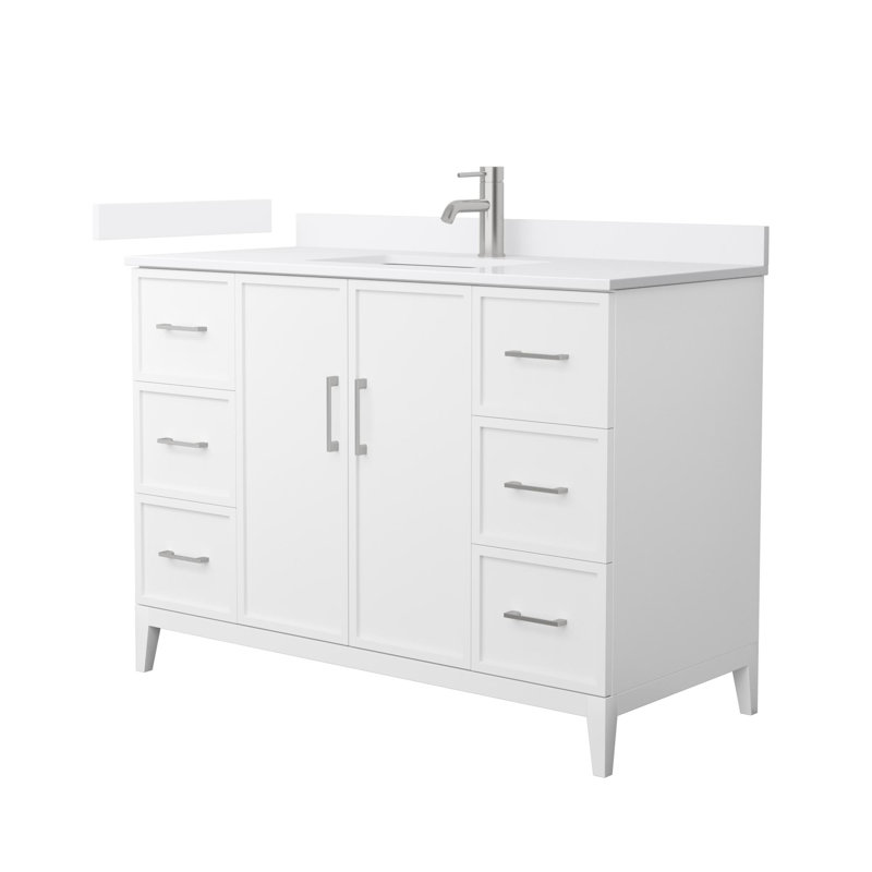 Meuble-lavabo avec plateau Elan, Nickel brossé, Blanc, Marbre de culture de Carrare