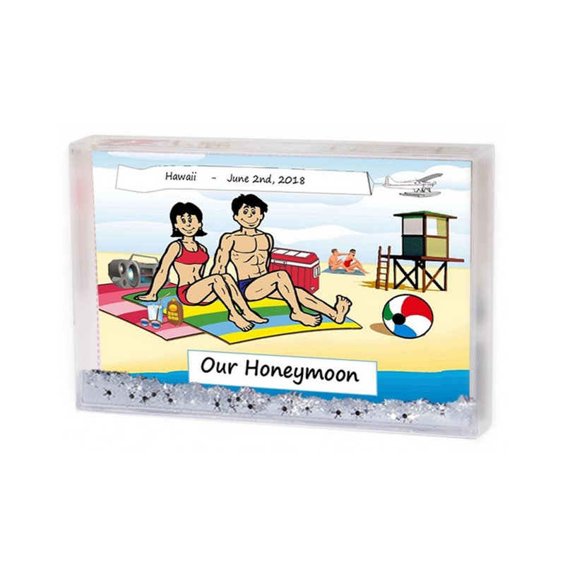 Personalized Sunbathing Couple Snow Globe Frame Gift  6" x 4", Yes, 2.5" H x 3.75" W x 1" D